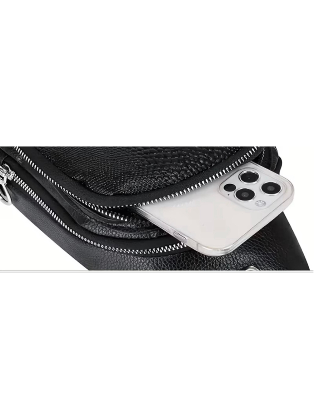 Unisex Black Crocodile Embossed Crossbody Bag - Picture 3 of 9